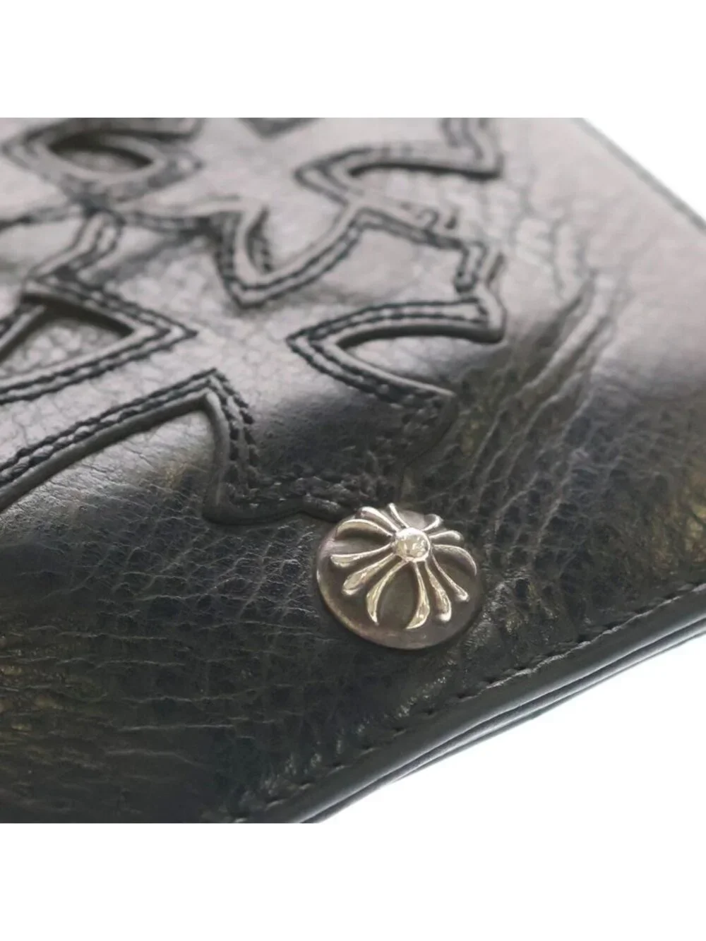 Chrome Hearts Crs 1 Snap 3 Cemetery Cross Leather Wallet Black